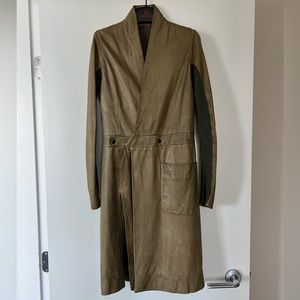 Rick Owens Olive Green Leather Trench Size S
